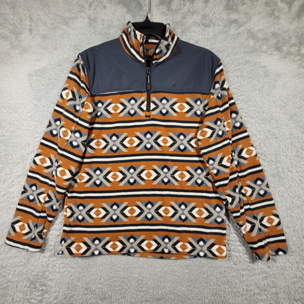 Roper Fleece‎ Pullover Mens XL Orange Blue Aztec Southwestern 1/4 Zip